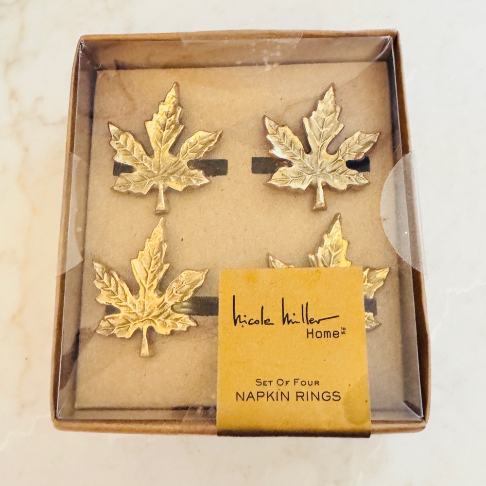 Nicole Miller Gold Leaf Fall Napkin Rings Set of Four